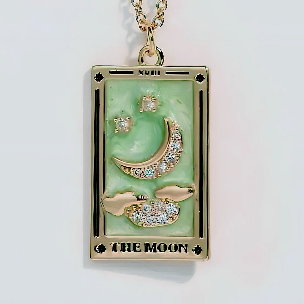 Dainty Gold Tarot Card Necklace | The Moon, 18k Plated, 316L Stainless Stainless